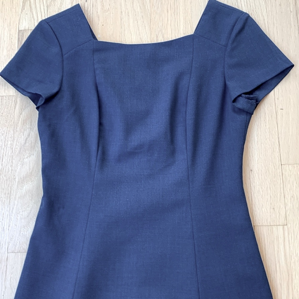 Theory Elex Virgin Wool A-Line Short Sleeve Dress Size 4 Blue Career Minimalist - Picture 2 of 10